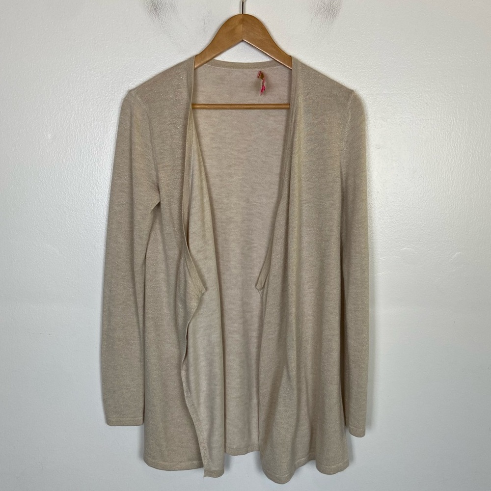 Lilly Pulitzer Open‎ Front Cardigan Size XS Metallic Cream Long Sleeves